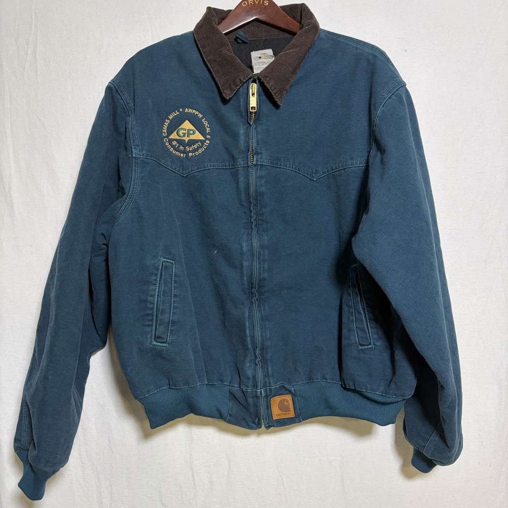 Vintage 90's Carhartt Santa Fe J14DTL Size Medium Blue/Teal 2XL Logo